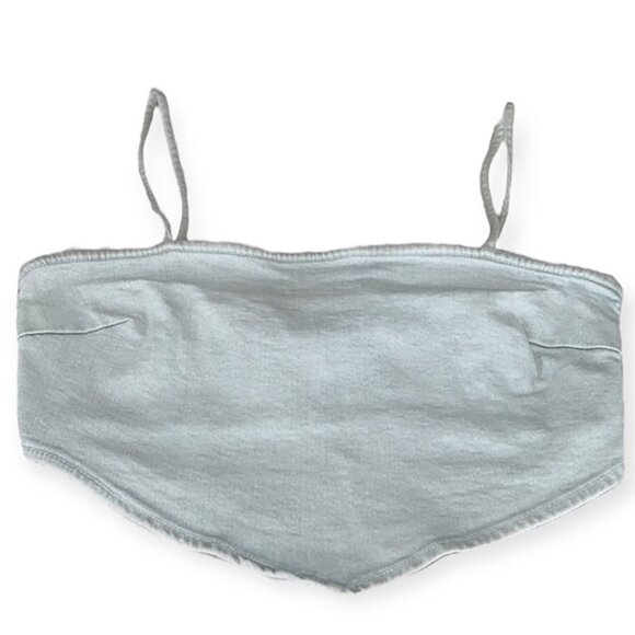 ZARA Womens Light-wash Denim Bandana Cut Zipper Back Crop Top Blouse Sz Large - Picture 2 of 8